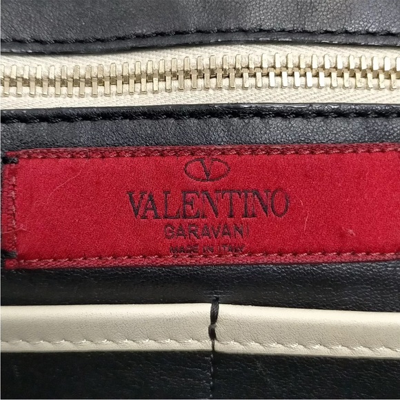 AUTH Valentino Garavani Rockstud Handbag Tote Shoulder Bag Black White - Picture 6 of 7